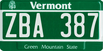 VT license plate ZBA387