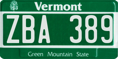 VT license plate ZBA389