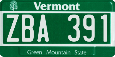 VT license plate ZBA391