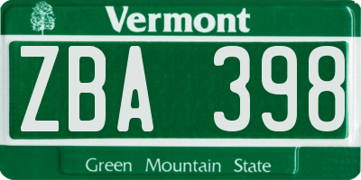 VT license plate ZBA398