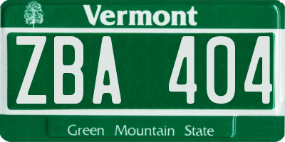 VT license plate ZBA404