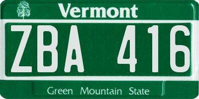 VT license plate ZBA416