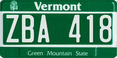 VT license plate ZBA418