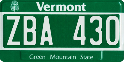 VT license plate ZBA430