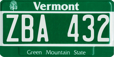 VT license plate ZBA432