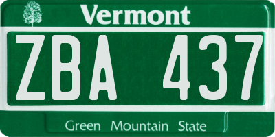 VT license plate ZBA437