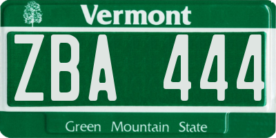 VT license plate ZBA444