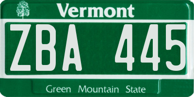 VT license plate ZBA445