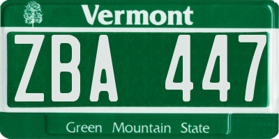 VT license plate ZBA447