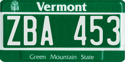 VT license plate ZBA453