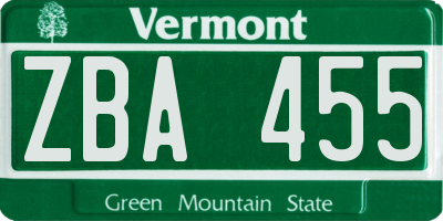 VT license plate ZBA455