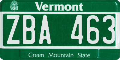 VT license plate ZBA463
