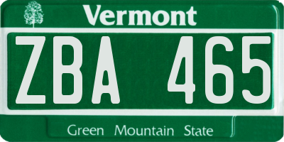 VT license plate ZBA465