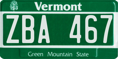 VT license plate ZBA467