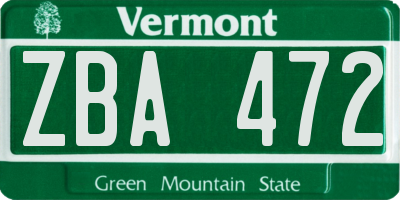 VT license plate ZBA472
