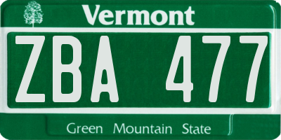 VT license plate ZBA477