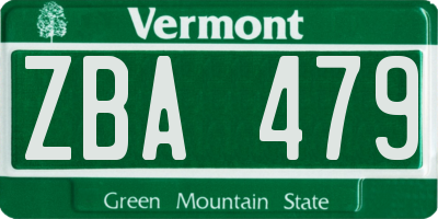 VT license plate ZBA479