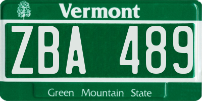 VT license plate ZBA489