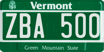 VT license plate ZBA500