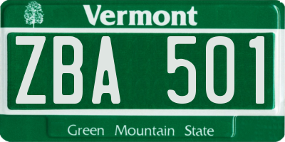 VT license plate ZBA501