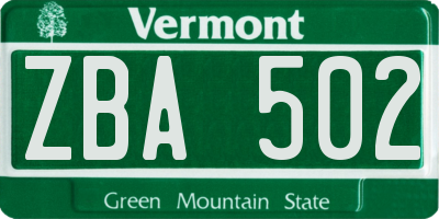 VT license plate ZBA502