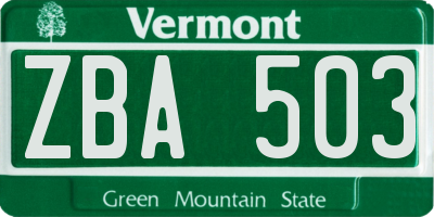 VT license plate ZBA503