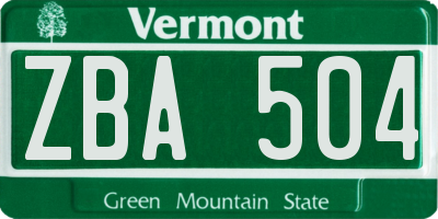 VT license plate ZBA504