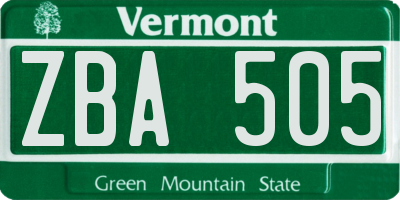 VT license plate ZBA505