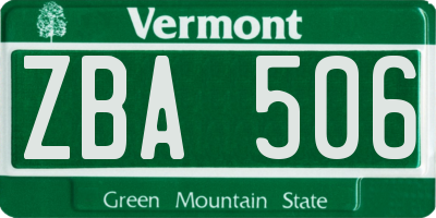 VT license plate ZBA506