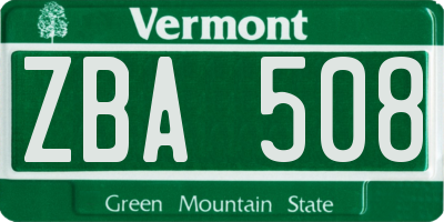 VT license plate ZBA508