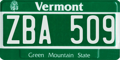 VT license plate ZBA509