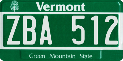 VT license plate ZBA512