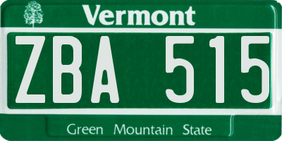 VT license plate ZBA515