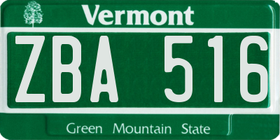 VT license plate ZBA516