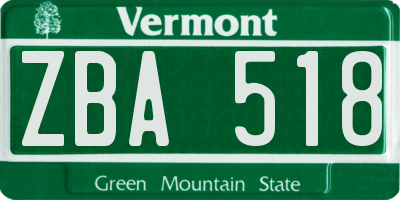VT license plate ZBA518