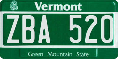 VT license plate ZBA520