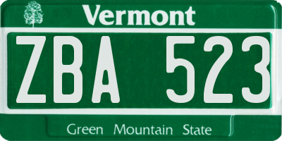 VT license plate ZBA523