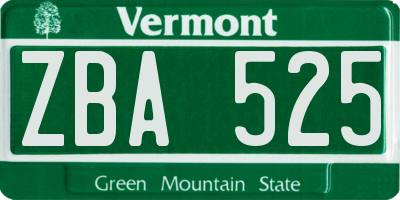 VT license plate ZBA525