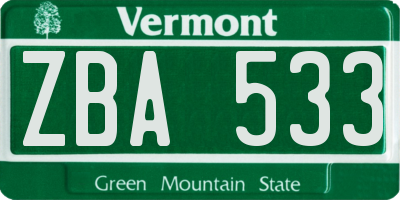 VT license plate ZBA533