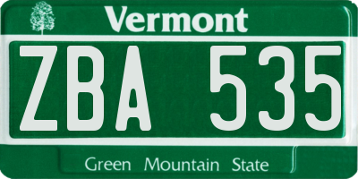 VT license plate ZBA535