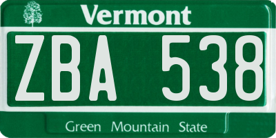 VT license plate ZBA538