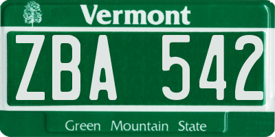 VT license plate ZBA542