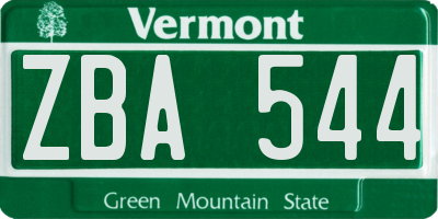 VT license plate ZBA544