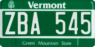 VT license plate ZBA545