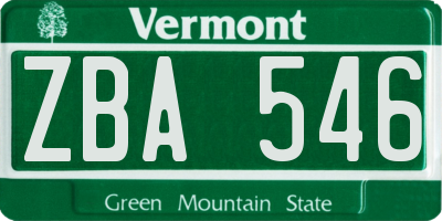 VT license plate ZBA546