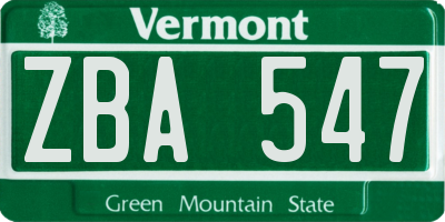 VT license plate ZBA547