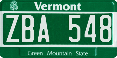 VT license plate ZBA548