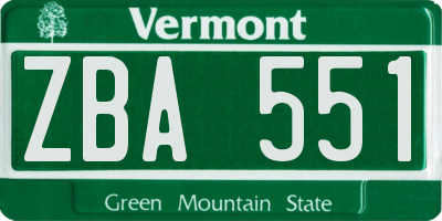 VT license plate ZBA551