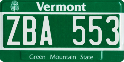 VT license plate ZBA553