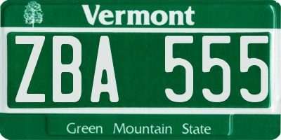 VT license plate ZBA555